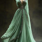 Green V-neck applique elegant long tulle ball gown evening dress nv3126