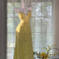 Gelbes wunderschönes Perlen-Spaghettiträger-A-Linien-Chiffon-Langballkleid-Abendkleid-Partykleid nv4229