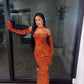 Gorgeous Shiny Orange Cross Strap Tube Mermaid Sequin Long Slim Fit Ball Gown Evening Dress Party Dress nv3239