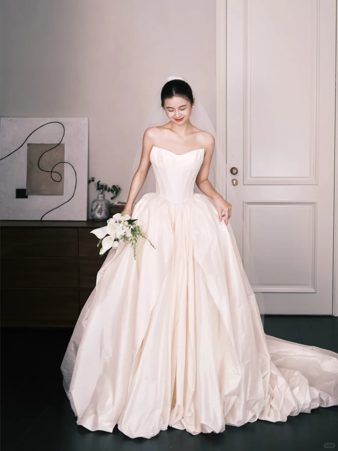 Sweetheart Neck Satin Wedding Gown, Boned Corset A Line Bridal Dress with Train  NV7350