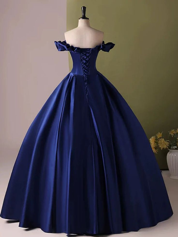 Blue strapless elegant simple A-line long satin ball gown evening dress nv3248