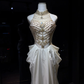 White Halter Satin Mermaid Evening Dress, Heavy Rhinestone Beaded Bodice with 3D Petal Waist  NV7088
