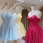 Einfaches süßes kurzes Mini-Satin-Ballkleid Homecoming-Kleid nv2803