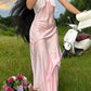 Pink Strapless Lace Long Satin Ball Gown Evening Dress Wedding Guest Dress nv2908