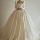 Vintage Ivory Cream Satin Sweetheart Neck Long Sleeve Long Wedding Ball Gown Evening Princess Dress nv2842