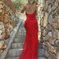 Rotes, modisches Spaghettiträger-Langchiffon-Rüschen-Ballkleid-Abendkleid-Partykleid nv3544
