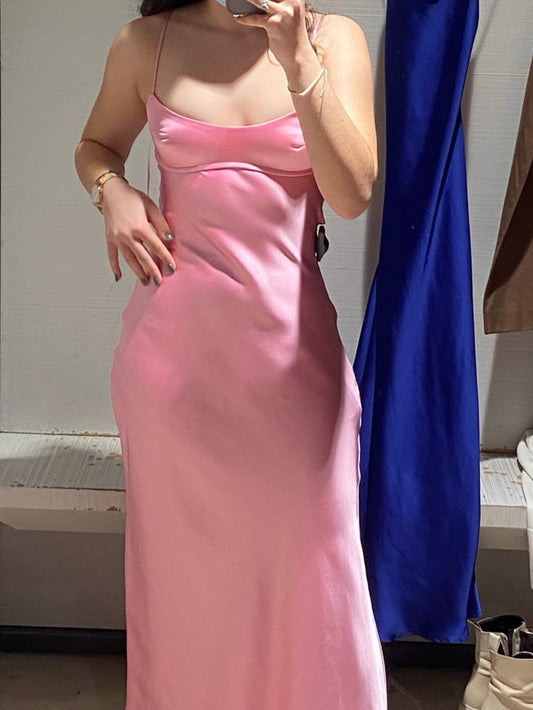 🌷Hellrosa, elegantes, schönes, bezauberndes, langes Satin-Ballkleid, Abendkleid, Partykleid, Ballkleid, nv3993