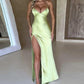 Green Simple Sexy Satin Long Slit Prom Dress Evening Gown Party Dress nv2343