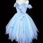 Blaues geblümtes Homecoming-Kleid, kurzes Tüll-Feen-Ballkleid, Abendkleid, Ballkleid, NV4452