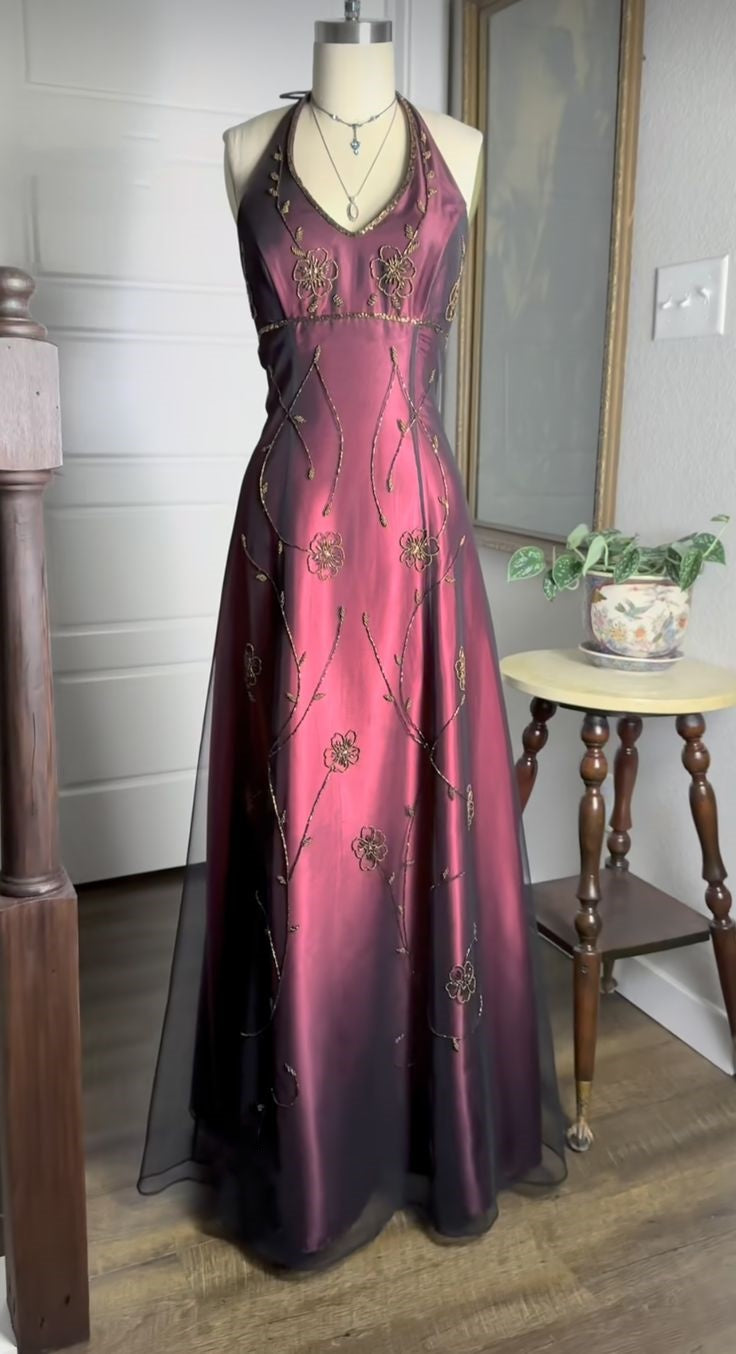 Schwarz/Burgunderrot Vintage-Mode Exquisite Perlenbesatz Elegantes rückenfreies langes Satin-Tüll-Abschlussballkleid Abendkleid Partykleid nv3649