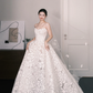 Strapless Scallop Rose Print Ballgown Wedding Dress with Train  NV7371