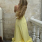 NiceVestidos - Robe de soirée midi élégante à fines bretelles et ourlet volanté, jaune clair, style français, NV5902