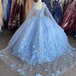 Robe de Quinceanera violet clair avec cape et appliques florales 3D nv1007