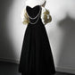 A-line Velvet Tea Maxi Dress Black Long Ball Gown Tea Evening Dress nv2714