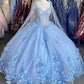 Robe de Quinceanera violet clair avec cape et appliques florales 3D nv1007
