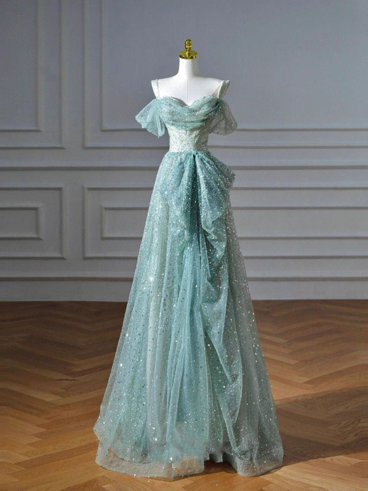 Hellgrün glänzende elegante süße lange Tüll Ballkleid Abendkleid Graduation Kleid Erwachsenen Kleid nv3780