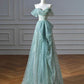 Hellgrün glänzende elegante süße lange Tüll Ballkleid Abendkleid Graduation Kleid Erwachsenen Kleid nv3780