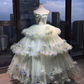 Strapless Light Sage Green Princess Ball Gown Big Bow Tiered Tulle 3D Petals Formal Prom Dress  NV6980