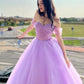 A-Linie Herzausschnitt Tüll Lila Langes Ballkleid, Lila Abendkleider nv1527