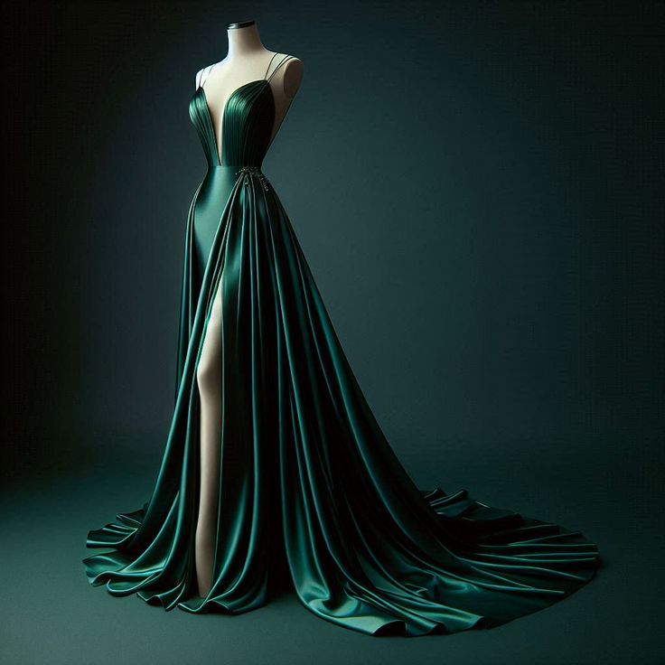 Robe de bal longue en satin vert, simple et élégante, col en V, sexy, nv4828