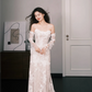 Strapless Mermaid Lace Wedding Dress with Detachable Sheer Long Sleeves  NV7383