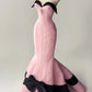 Pink Velvet Vintage Elegant Sweetheart Bowknot Long Mermaid Slim Fit Evening Gown Prom Dress Ball Gown Party Dress nv2631