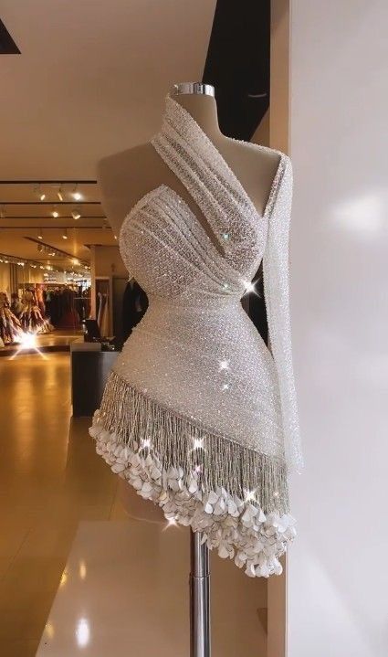 🤍Weißes, glänzendes, kurzes Cocktailpartykleid aus Tüll mit Perlen und Pailletten, modisches Kleid NV5071