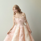 Light Pink Ombre Strapless Prom Gown Beaded Tulle Fluffy 3D Texture A Line Evening Dress  NV7157