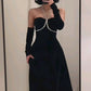 Black simple off-shoulder elegant long prom dress evening gown party dress with rhinestones with sleeves nv2447