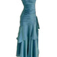 NiceVestidos – Ärmelloses, glänzendes, schmal geschnittenes, bodenlanges Abendkleid in Seeblau, NV5784