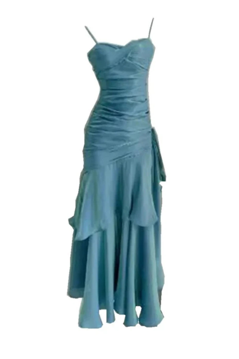 NiceVestidos – Ärmelloses, glänzendes, schmal geschnittenes, bodenlanges Abendkleid in Seeblau, NV5784