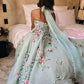 Green backless floral long chiffon ball gown evening dress nv2894