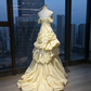 Strapless Cream Yellow Vintage Ball Gown 3D Rose Pearl Chain Lace Tiered Bubble Ruffle Prom Dress  NV7030