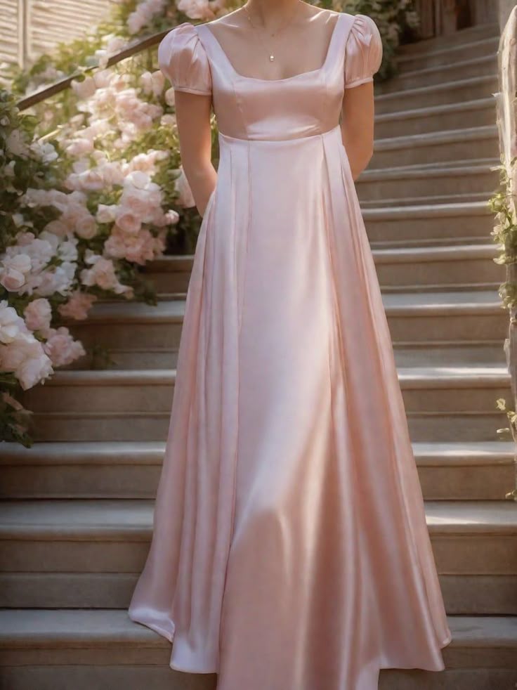 Robe de soirée longue en satin rose vintage élégante, manches courtes, taille haute, robe de bal, robe de soirée, robe de bal, robe de remise de diplôme, robe de demoiselle d'honneur, nv4004