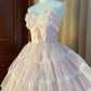 Rosa schulterfreies langes Partykleid aus mehrlagigem Tüll, wunderschönes Ballkleid, formelles Kleid nv2726