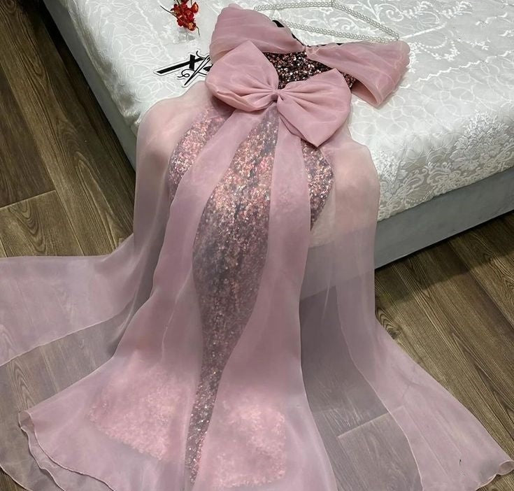 Light Pink/Dark Pink Gorgeous Exquisite Shiny Sequins Elegant Long Tulle Ball Gown Evening Dress nv3171