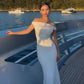 Weißes schlichtes elegantes schulterfreies langes Kleid Ballkleid Urlaubskleid Partykleid nv1829