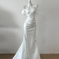 White/Pink Simple Elegant Long Satin Floor Length Slit Ball Gown Evening Gown Party Dress nv4128