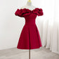 Robe de bal courte en satin à épaules dénudées et coupe A-line rouge bordeaux nv2115