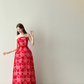 Red Strapless A Line Tulle Evening Dress 3D Flower Applique Gown  NV7116