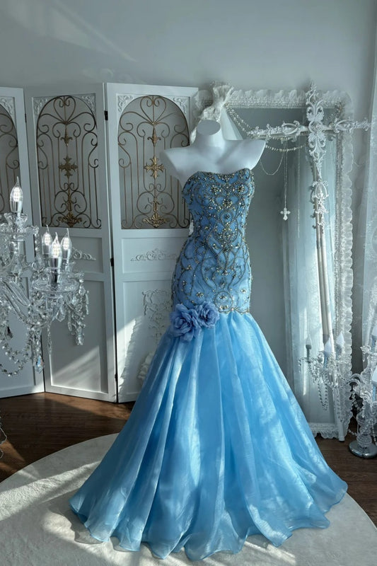 Feenhaftes, zart verziertes, langes, transparentes Abendkleid NV6605