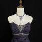 Robe de bal longue et rétro en satin perlé, scintillante, violette, étoilée, nuit, rivière, exquise, longueur au sol, NV5149