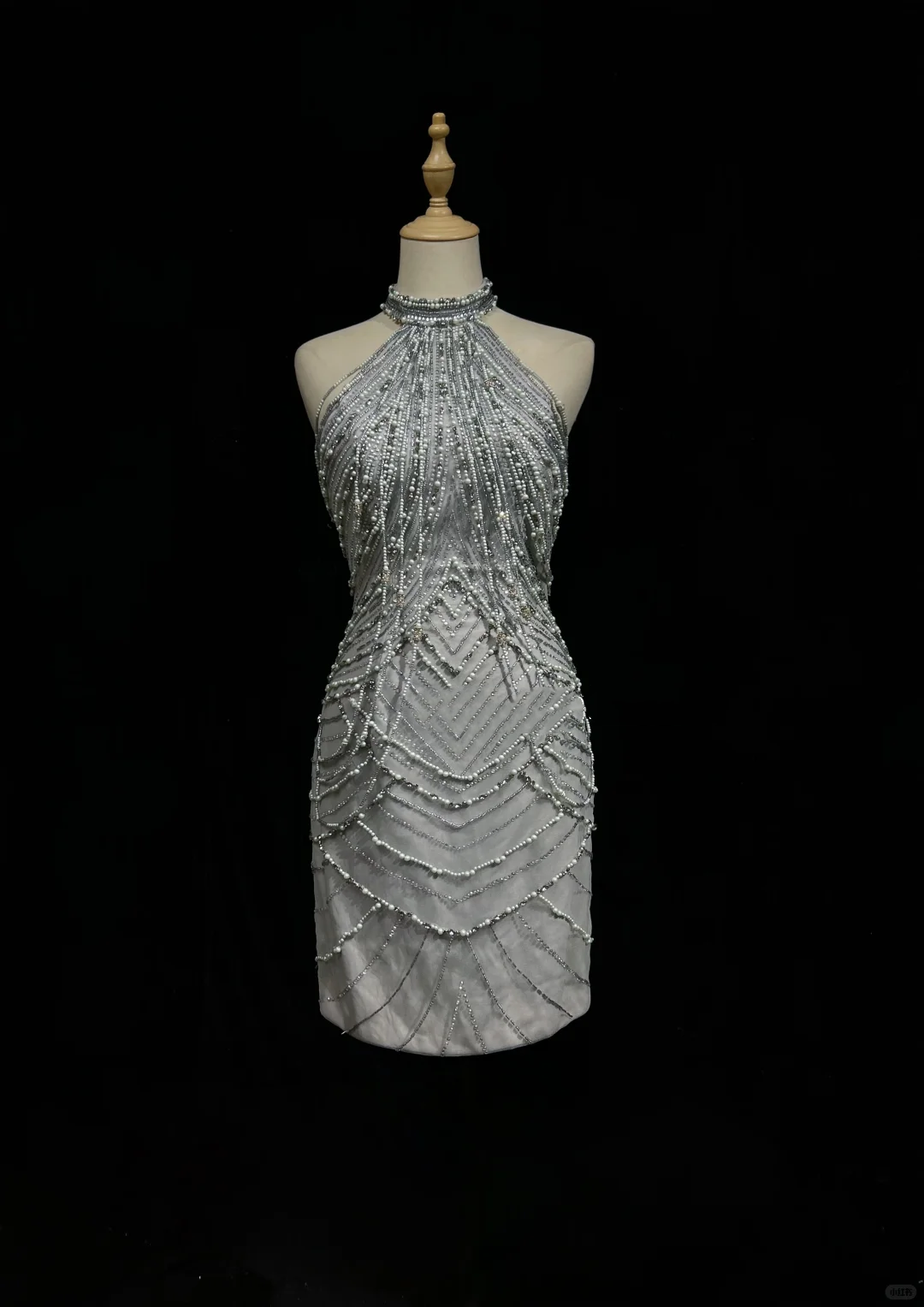 Halter Silver Grey Homecoming Dress Heavy Hand Beading Rhinestone Fringe Sheath Short Formal Gown  NV6886