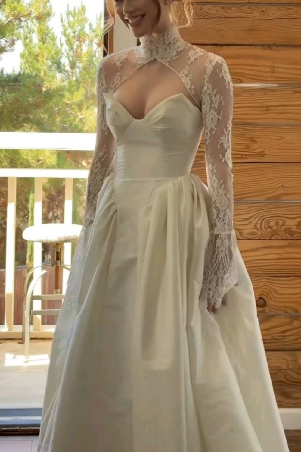 NiceVestidos - Robe de mariée longue blanche en dentelle à manches longues NV5837