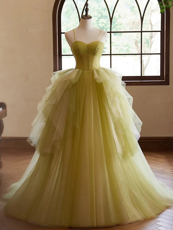 A-Linie, herzförmiger Ausschnitt, langes grünes Ballkleid aus Tüll, langes grünes Abendkleid nv1871