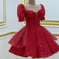 Rotes, modisches, glänzendes, kurzärmliges, mit Pailletten verziertes, kurzes Mini-Homecoming-Kleid, Partykleid, nv3025