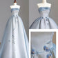 Robe de soirée longue en tulle bleu, élégante et raffinée, à fleurs et perles, longueur au sol, robe de bal, robe de remise de diplôme, nv3939