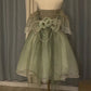 Robe de soirée courte en tulle à fleurs, verte, épaules dénudées, coupe trapèze, mini robe d'anniversaire, robe de bal, nv4172