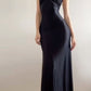 Robe de soirée longue en satin noir, élégante et sexy, style minimaliste, robe de soirée, robe de soirée, robe d'invité de mariage, nv4571