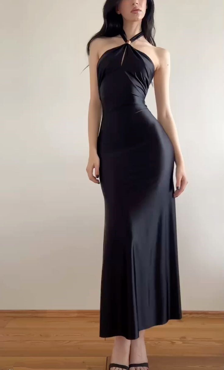 Robe de soirée longue en satin noir, élégante et sexy, style minimaliste, robe de soirée, robe de soirée, robe d'invité de mariage, nv4571